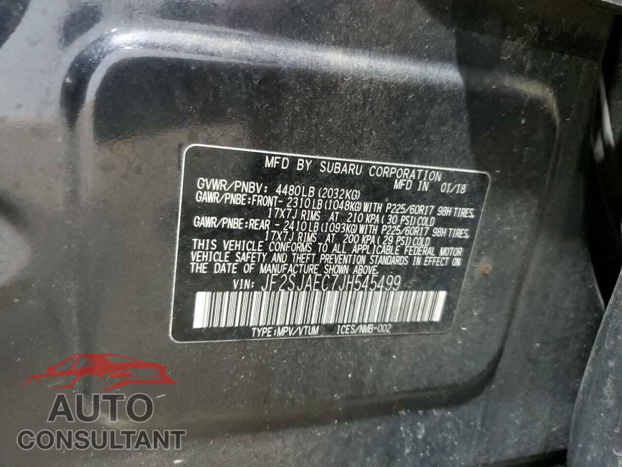 SUBARU FORESTER 2018 - JF2SJAEC7JH545499