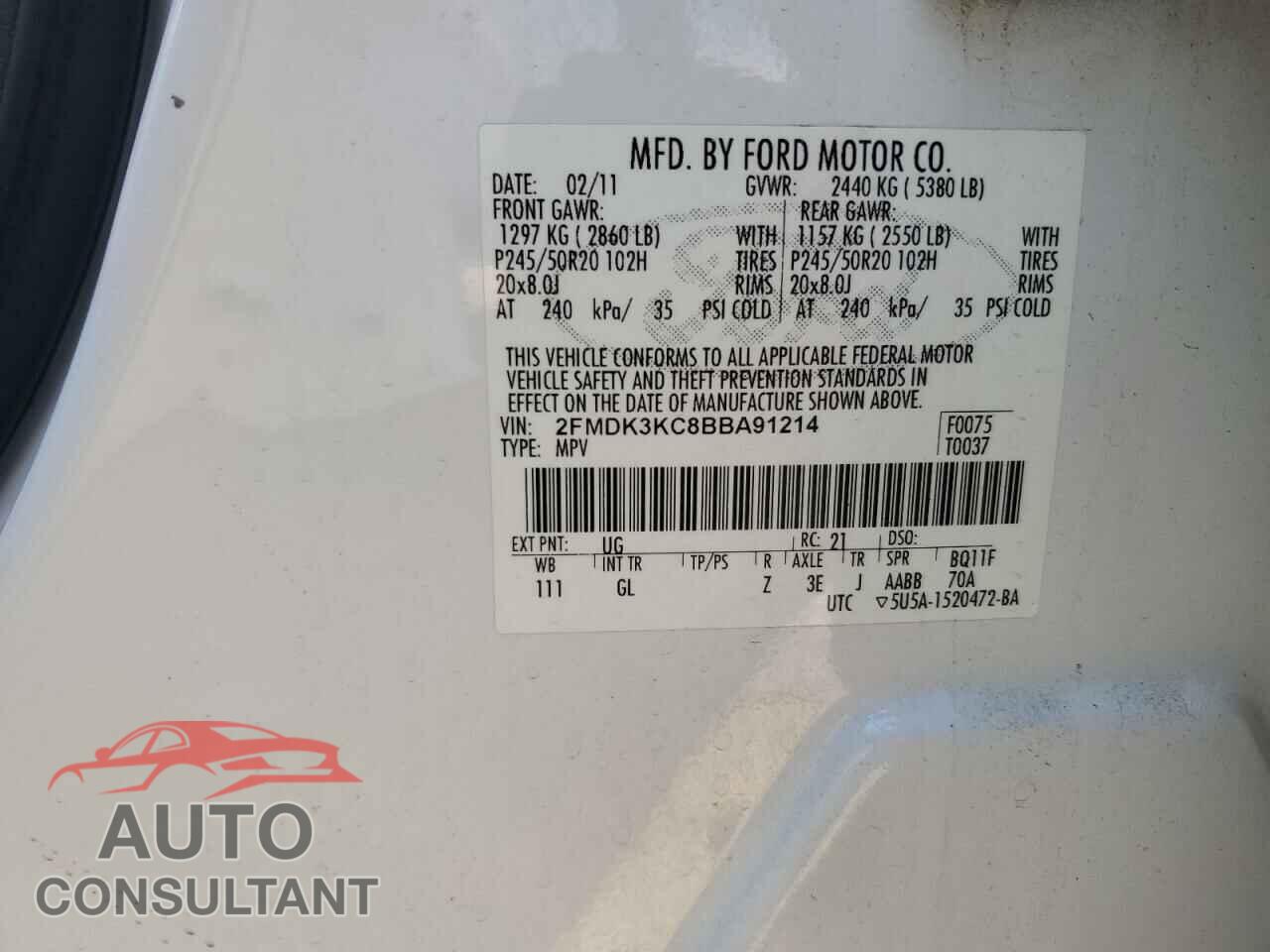 FORD EDGE 2011 - 2FMDK3KC8BBA91214