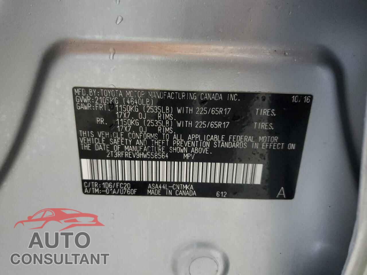 TOYOTA RAV4 2017 - 2T3RFREV9HW558564