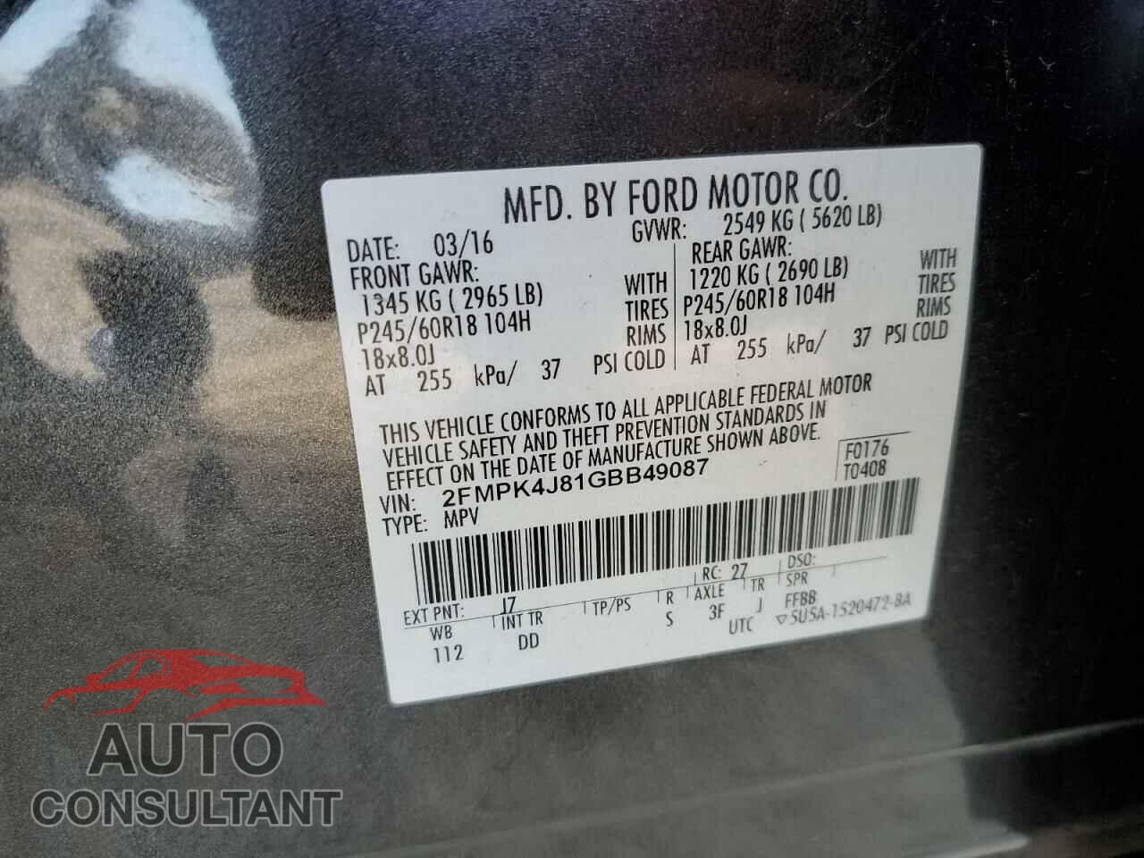 FORD EDGE 2016 - 2FMPK4J81GBB49087