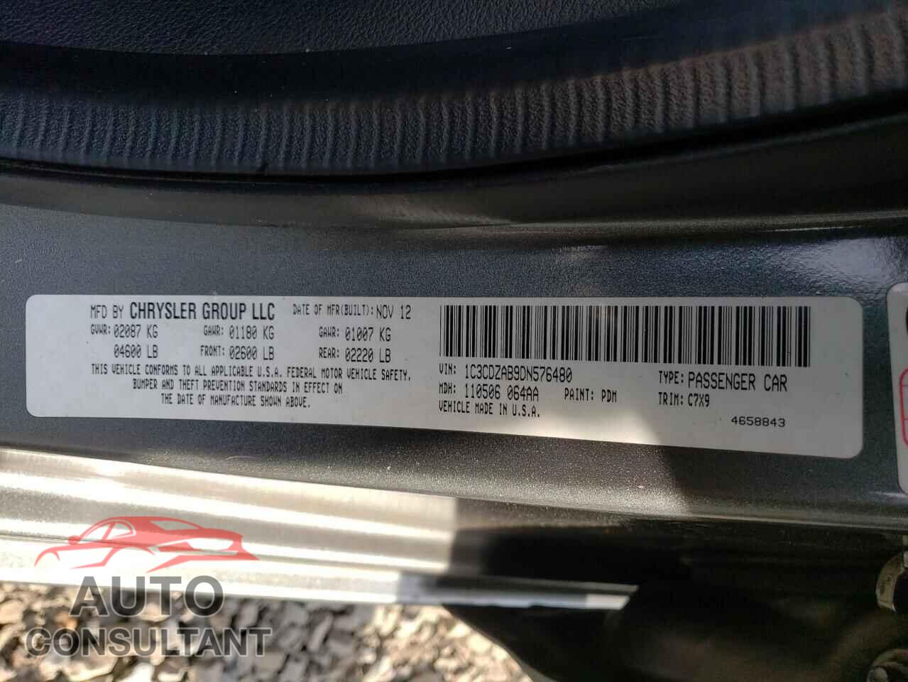 DODGE AVENGER 2013 - 1C3CDZAB9DN576480