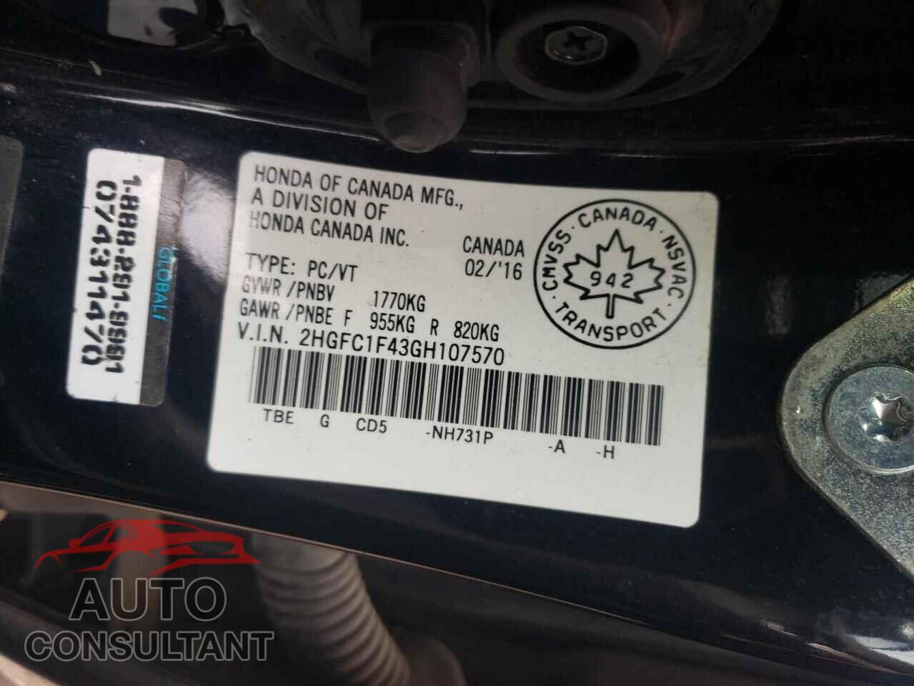 HONDA CIVIC 2016 - 2HGFC1F43GH107570