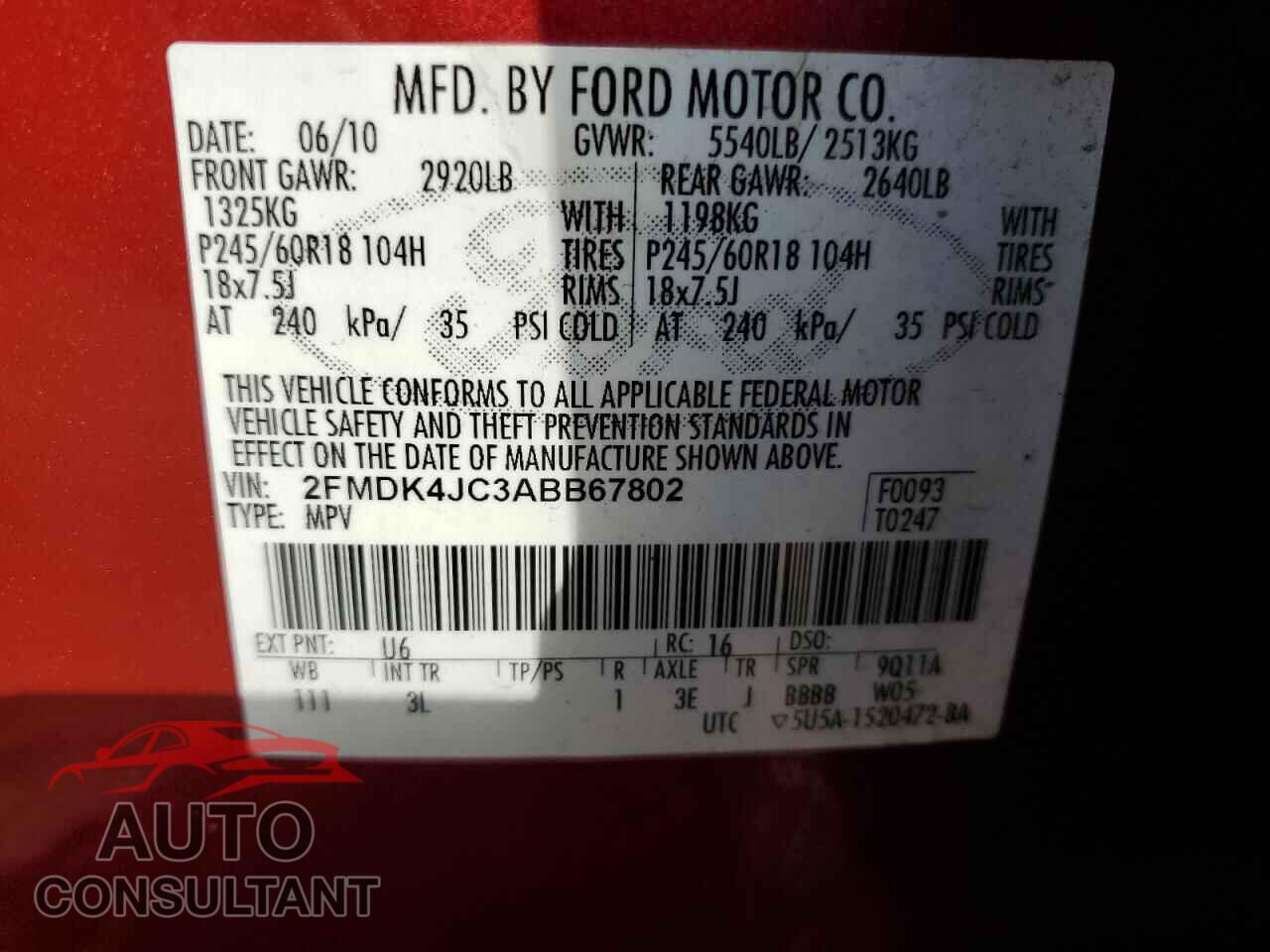 FORD EDGE 2010 - 2FMDK4JC3ABB67802