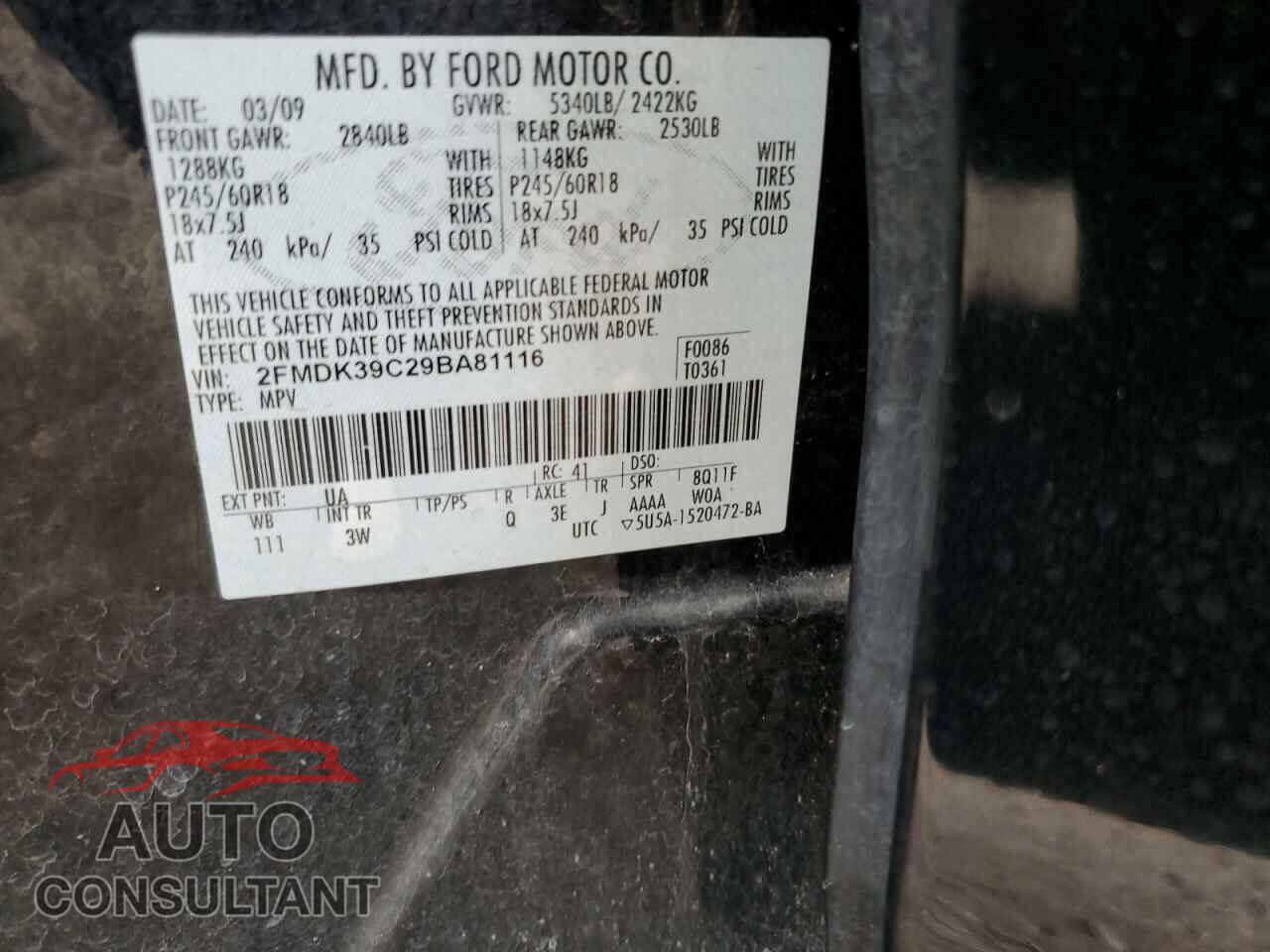 FORD EDGE 2009 - 2FMDK39C29BA81116