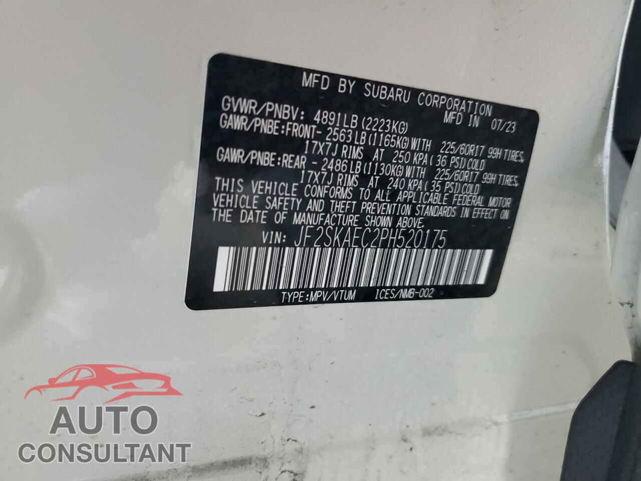 SUBARU FORESTER 2023 - JF2SKAEC2PH520175