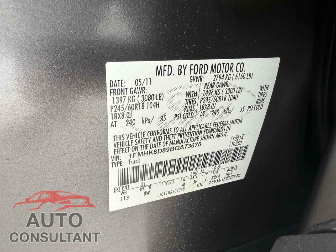 FORD EXPLORER 2011 - 1FMHK8D89BGA73675