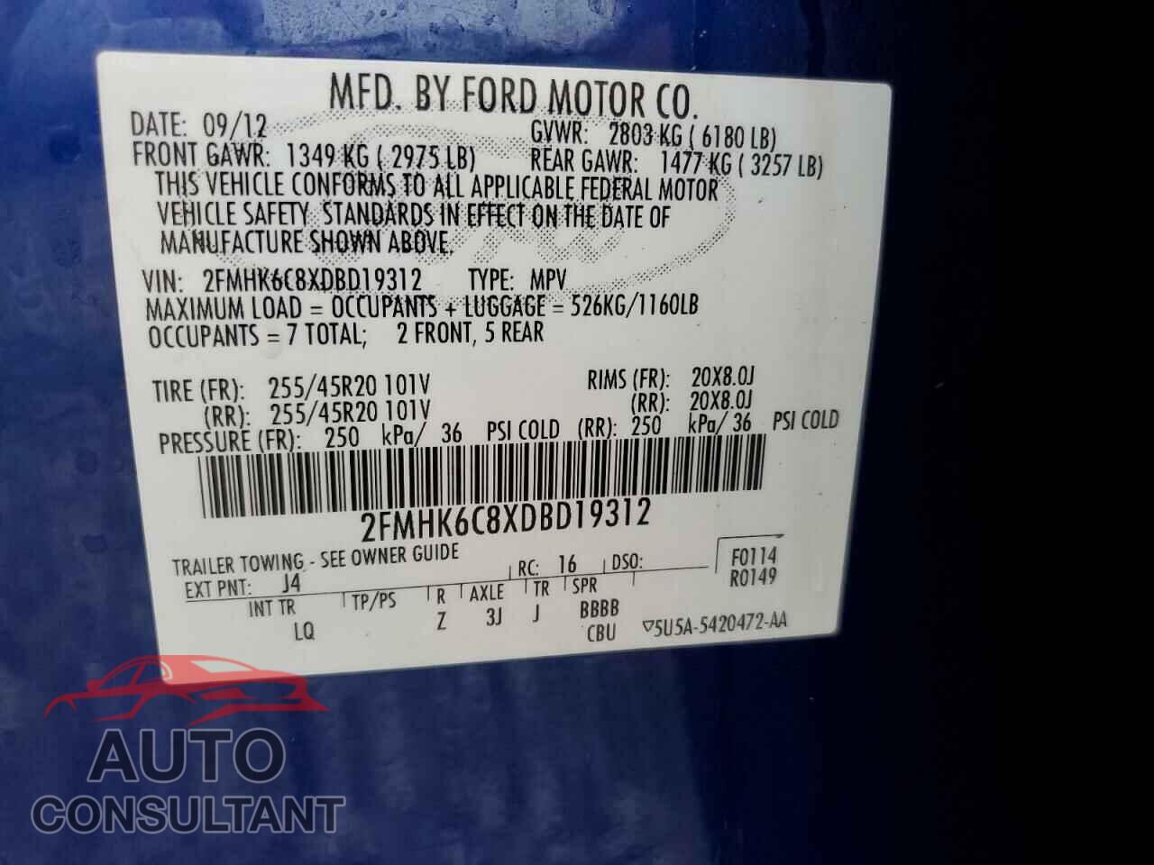 FORD FLEX 2013 - 2FMHK6C8XDBD19312