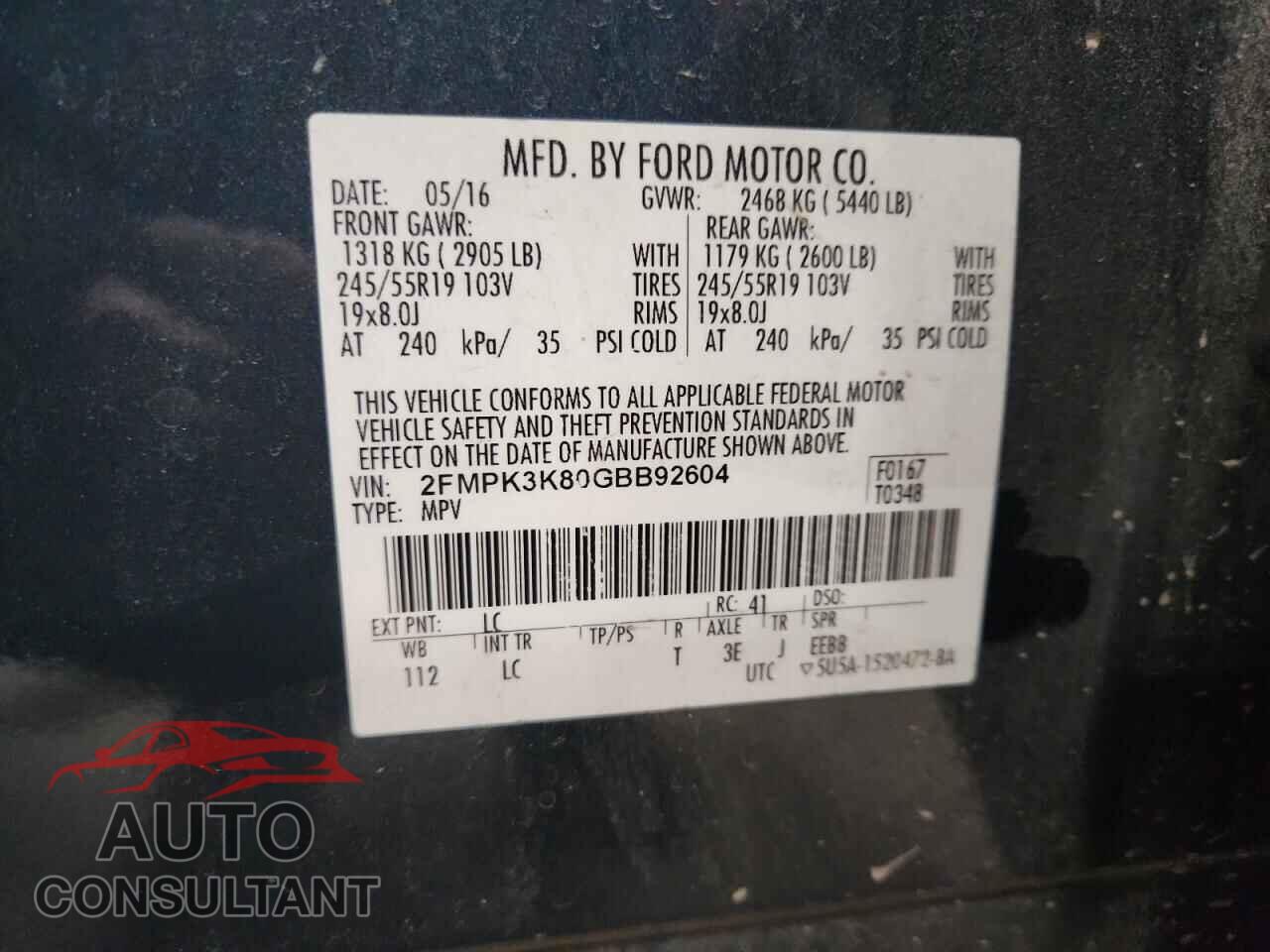 FORD EDGE 2016 - 2FMPK3K80GBB92604