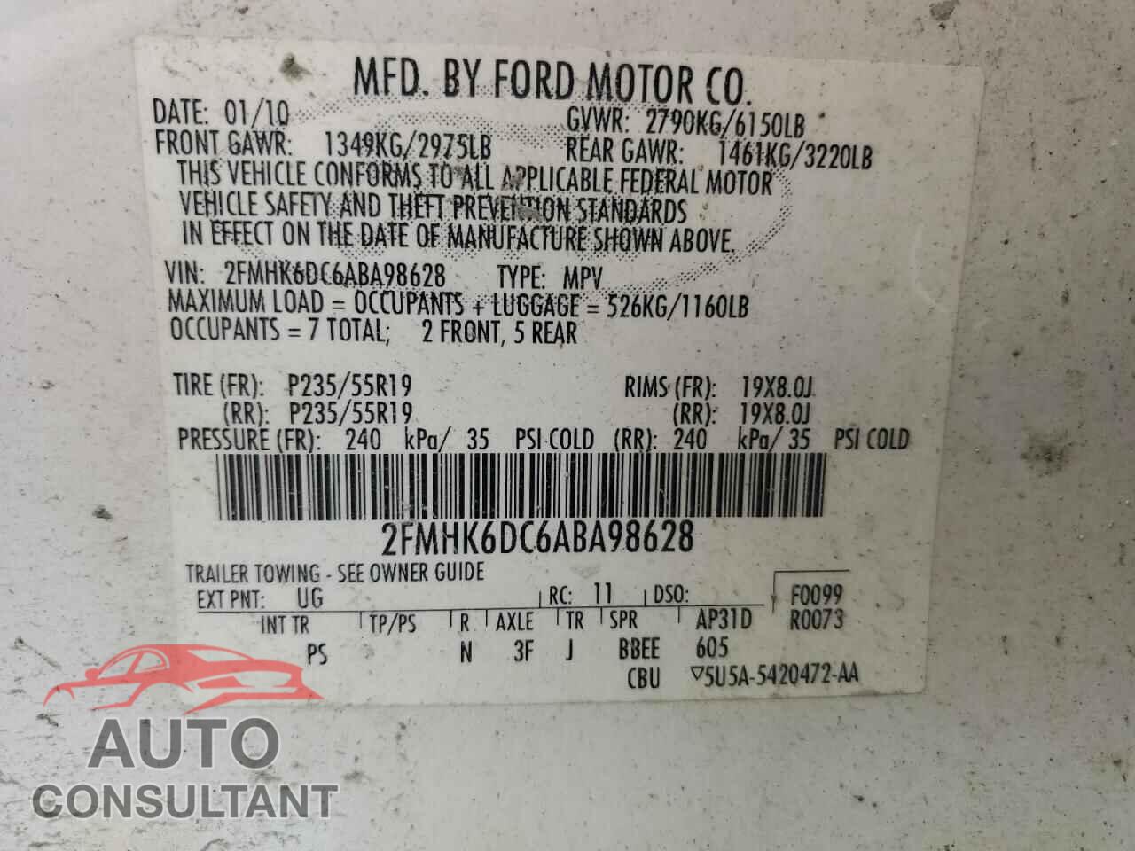 FORD FLEX 2010 - 2FMHK6DC6ABA98628