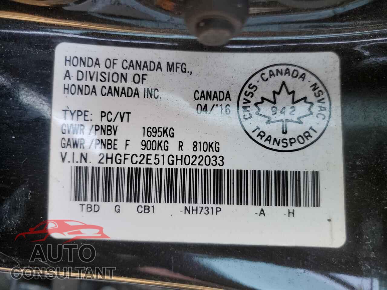 HONDA CIVIC 2016 - 2HGFC2E51GH022033