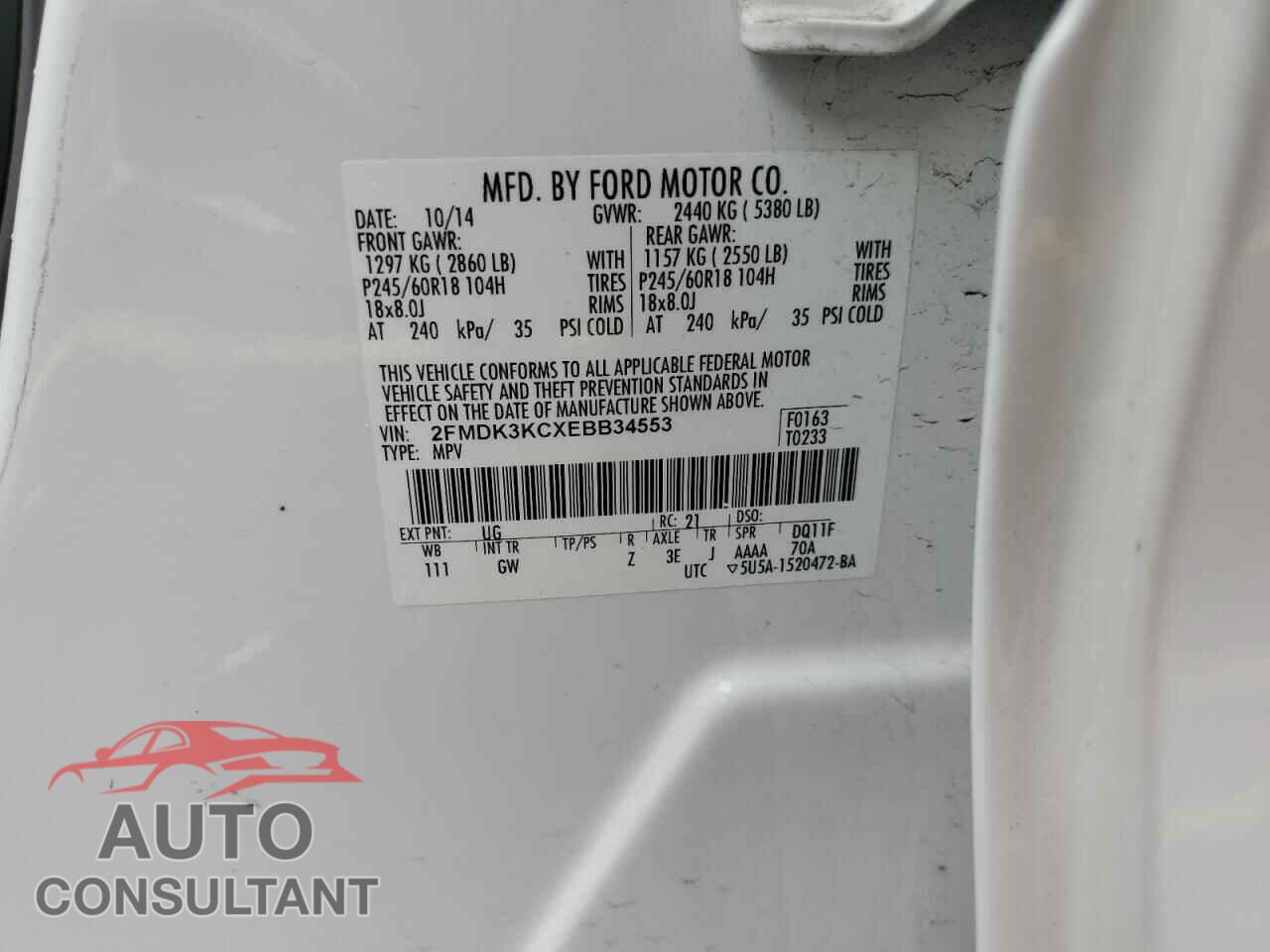FORD EDGE 2014 - 2FMDK3KCXEBB34553