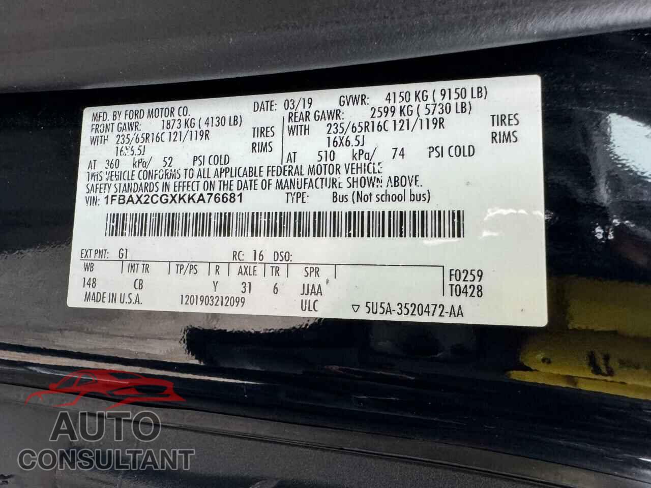 FORD TRANSIT 2019 - 1FBAX2CGXKKA76681