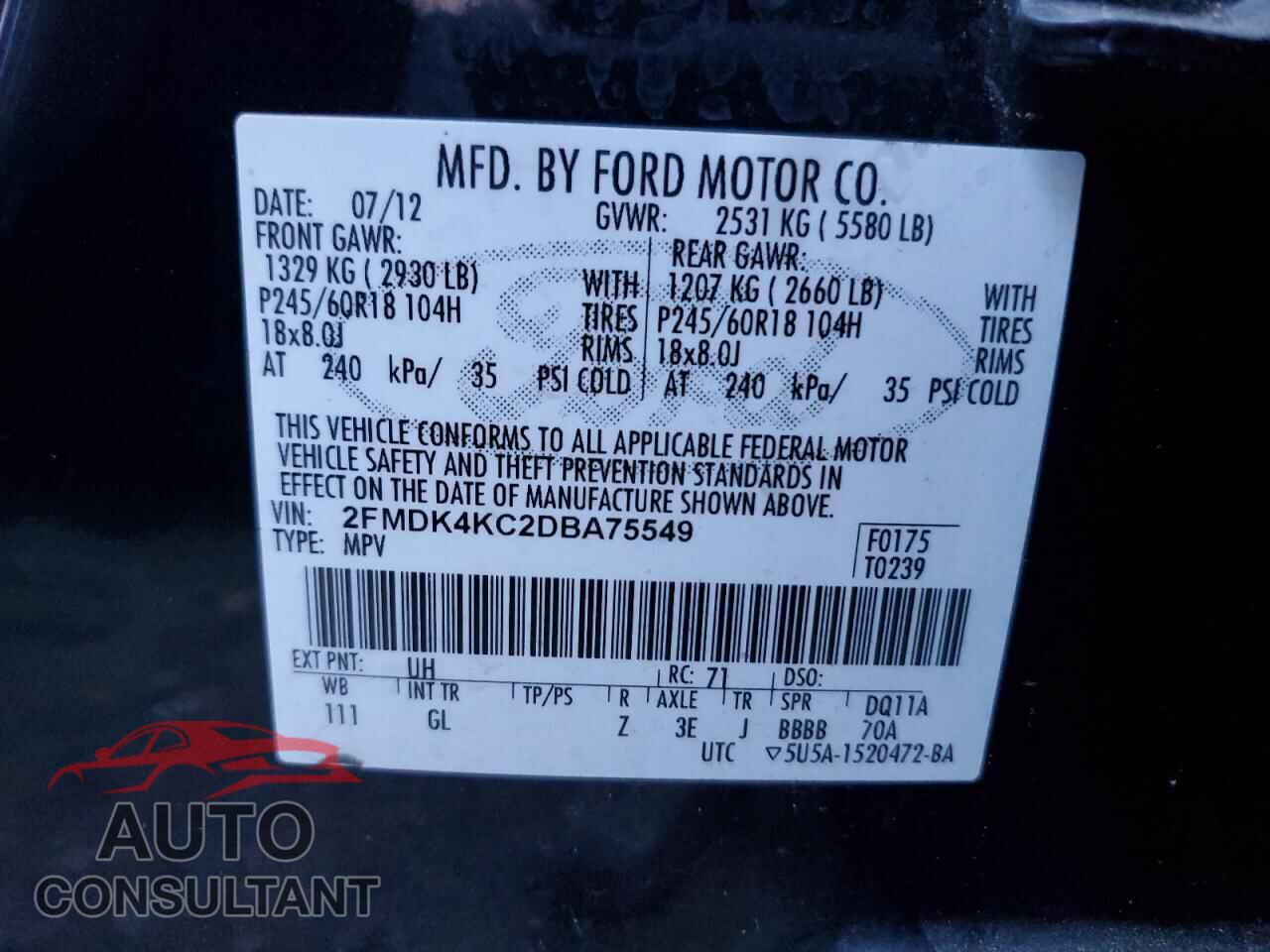 FORD EDGE 2013 - 2FMDK4KC2DBA75549