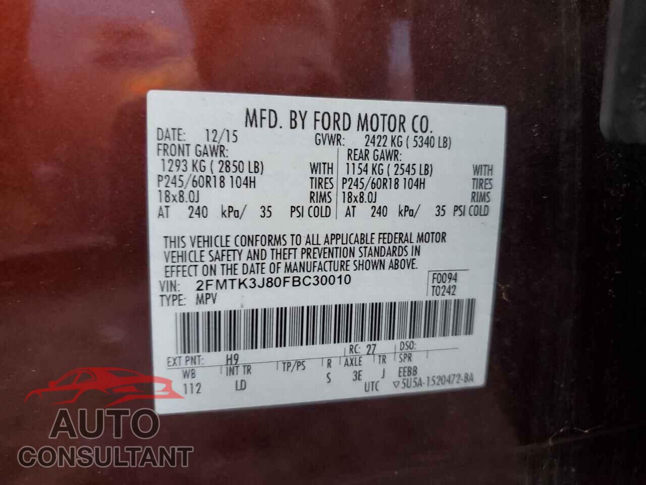 FORD EDGE 2015 - 2FMTK3J80FBC30010