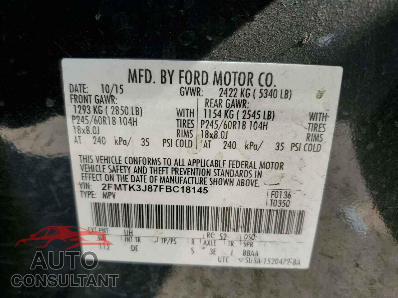 FORD EDGE 2015 - 2FMTK3J87FBC18145