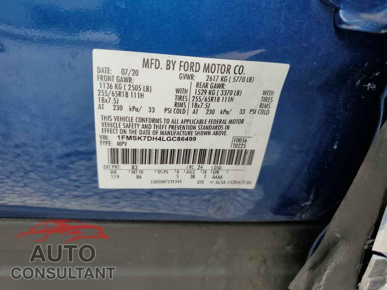 FORD EXPLORER 2020 - 1FMSK7DH4LGC86499
