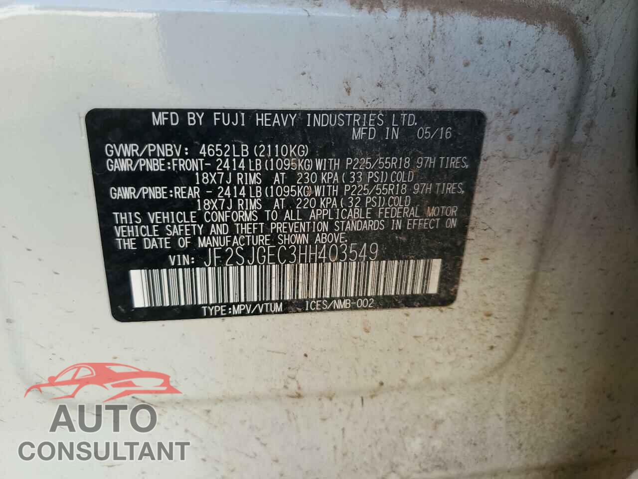 SUBARU FORESTER 2017 - JF2SJGEC3HH403549
