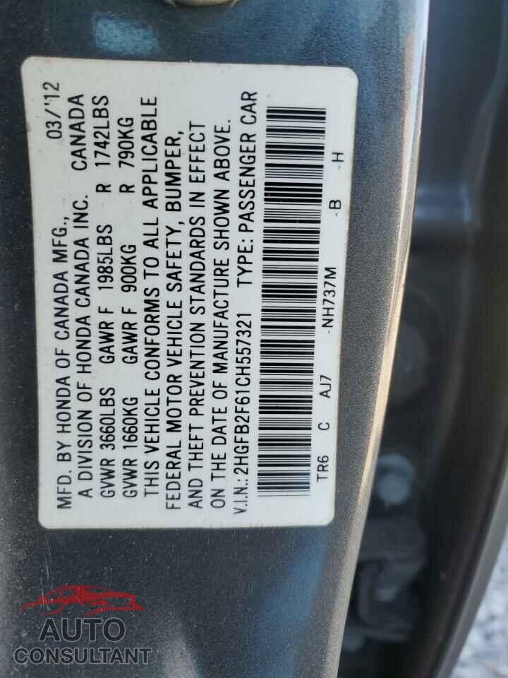 HONDA CIVIC 2012 - 2HGFB2F61CH557321