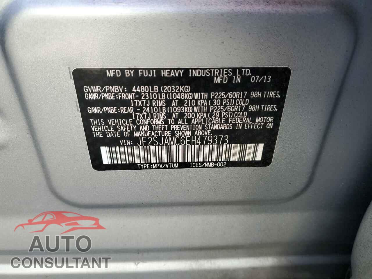 SUBARU FORESTER 2014 - JF2SJAMC6EH479373