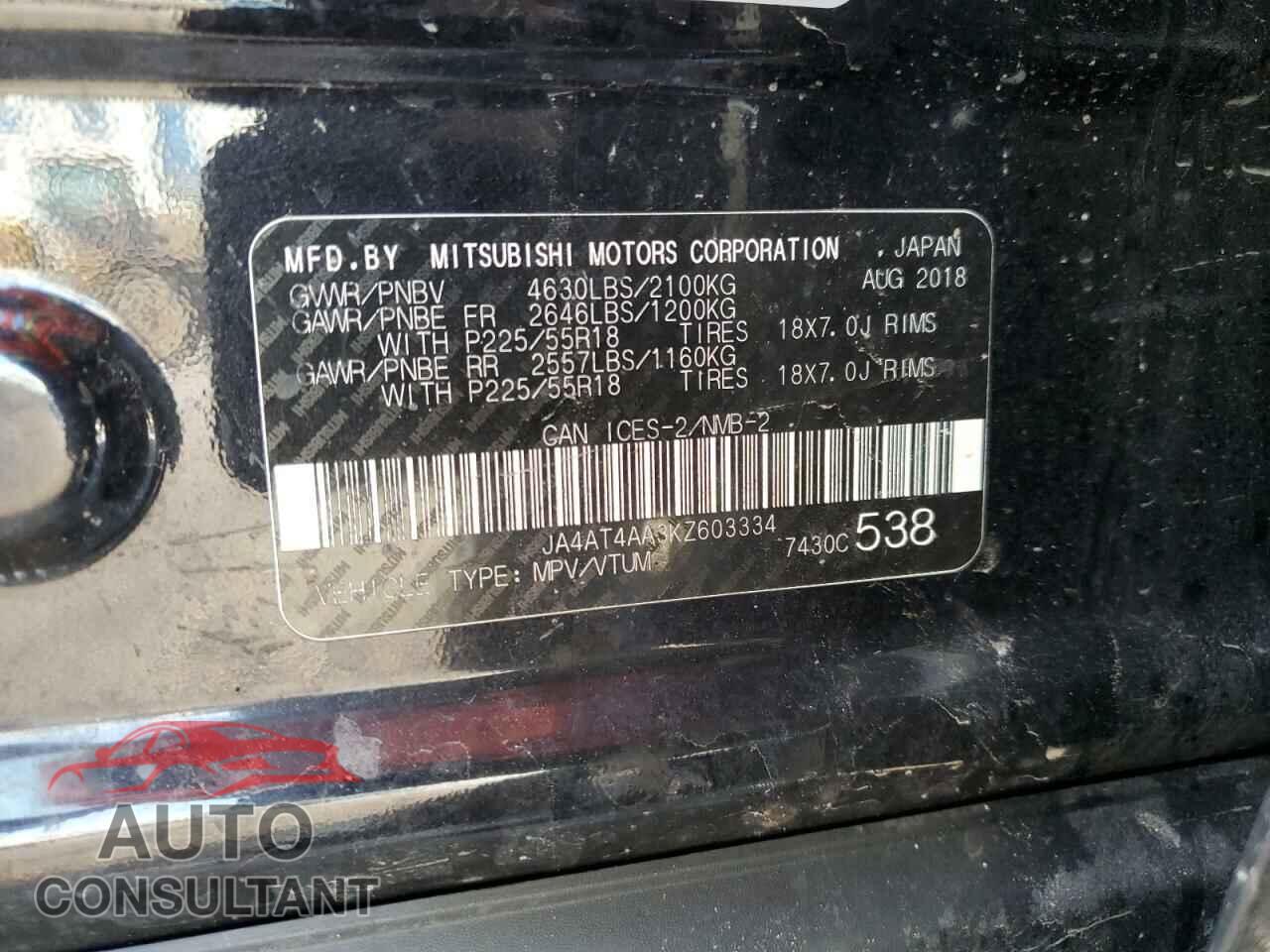 MITSUBISHI ECLIPSE 2019 - JA4AT4AA3KZ603334