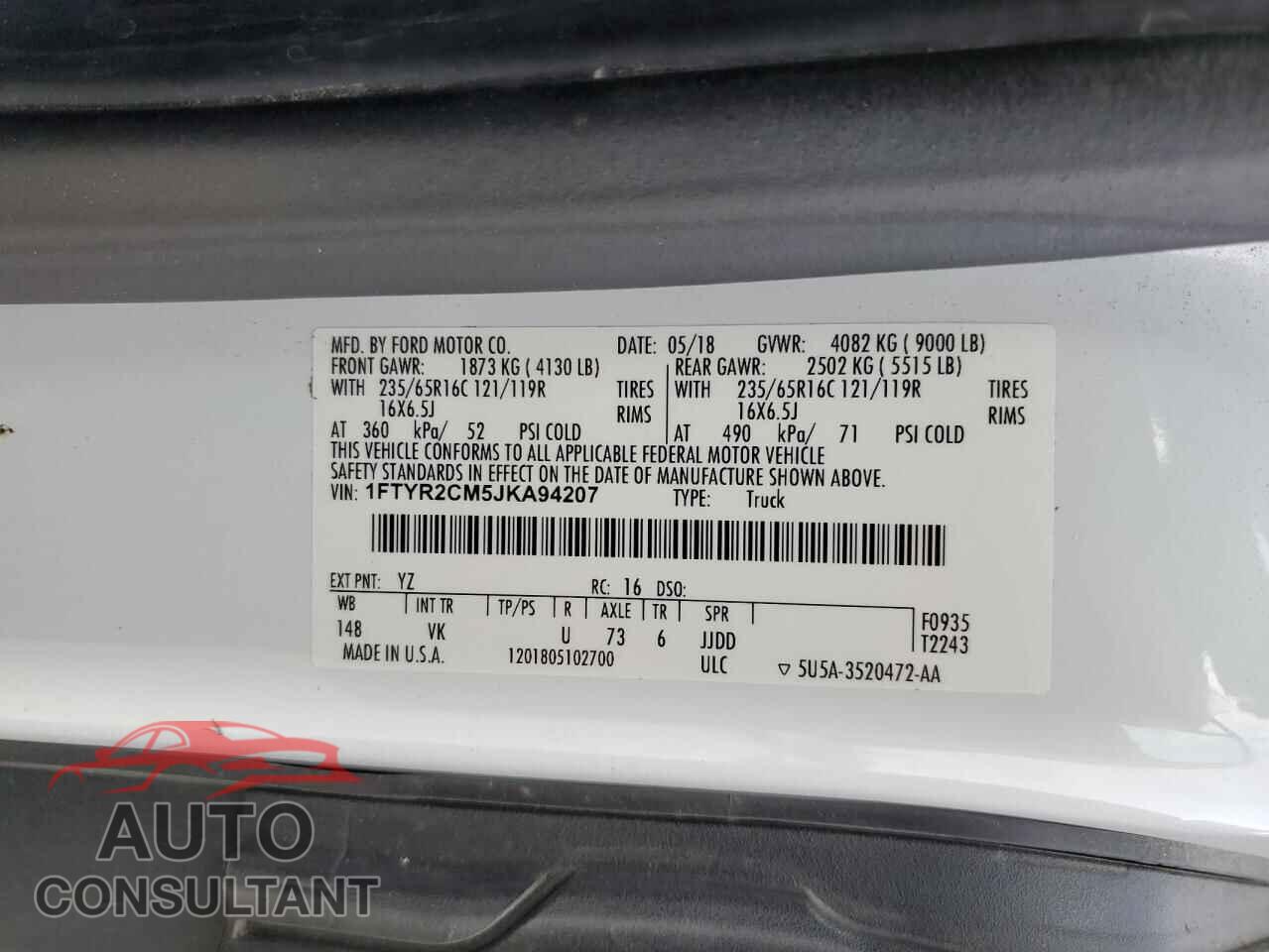 FORD TRANSIT 2018 - 1FTYR2CM5JKA94207