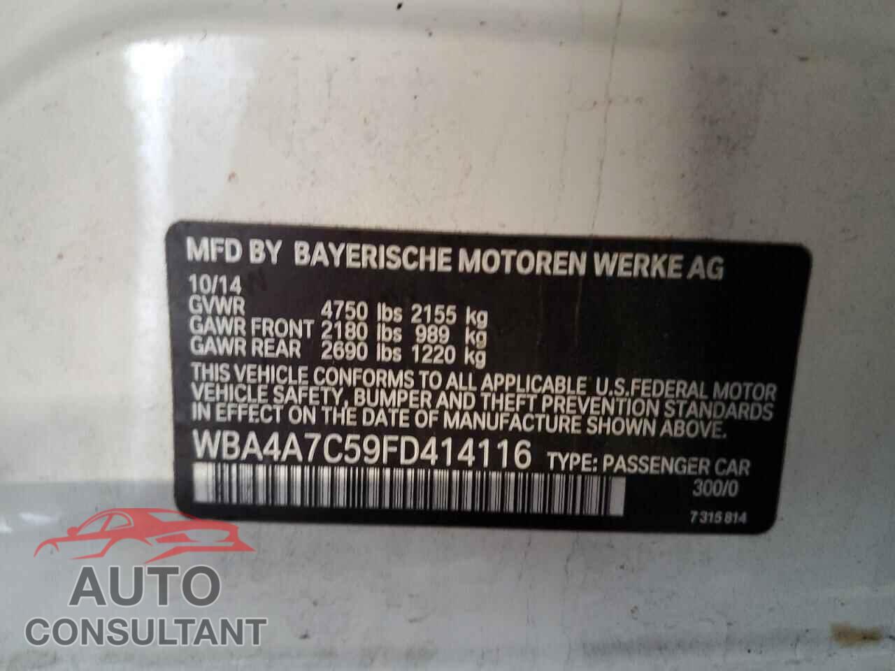 BMW 4 SERIES 2015 - WBA4A7C59FD414116