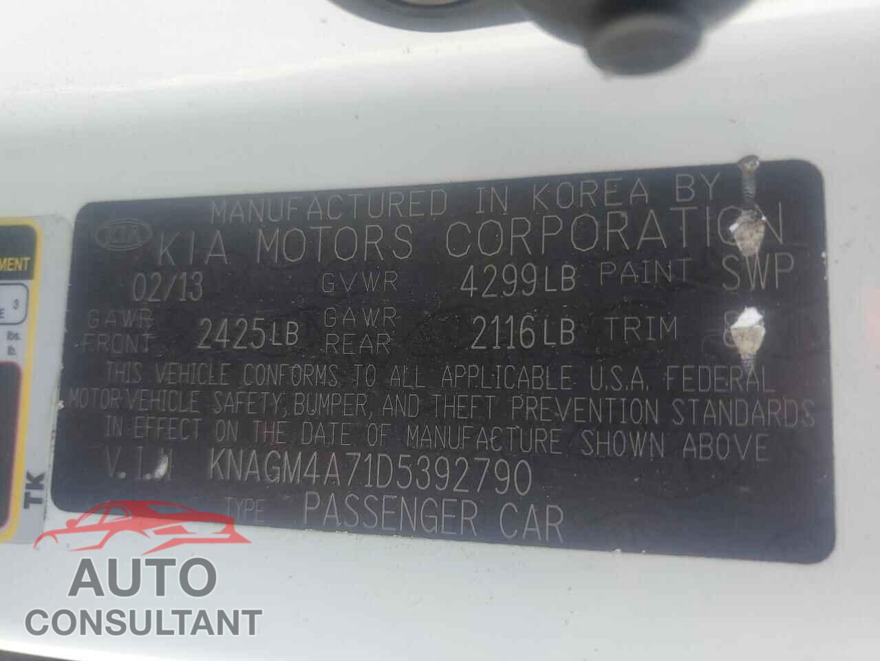 KIA OPTIMA 2013 - KNAGM4A71D5392790