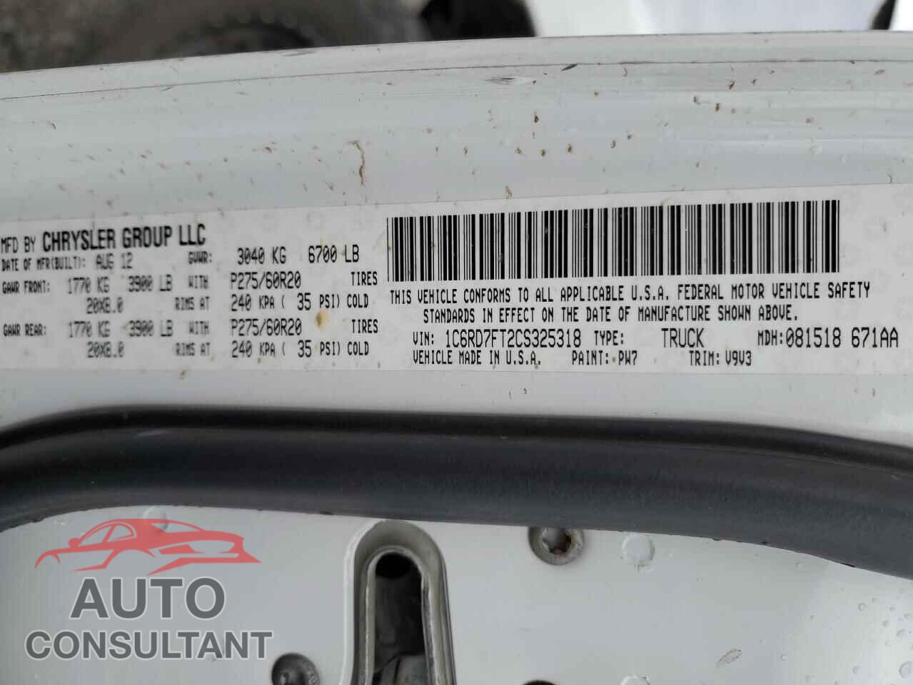 DODGE RAM 1500 2012 - 1C6RD7FT2CS325318