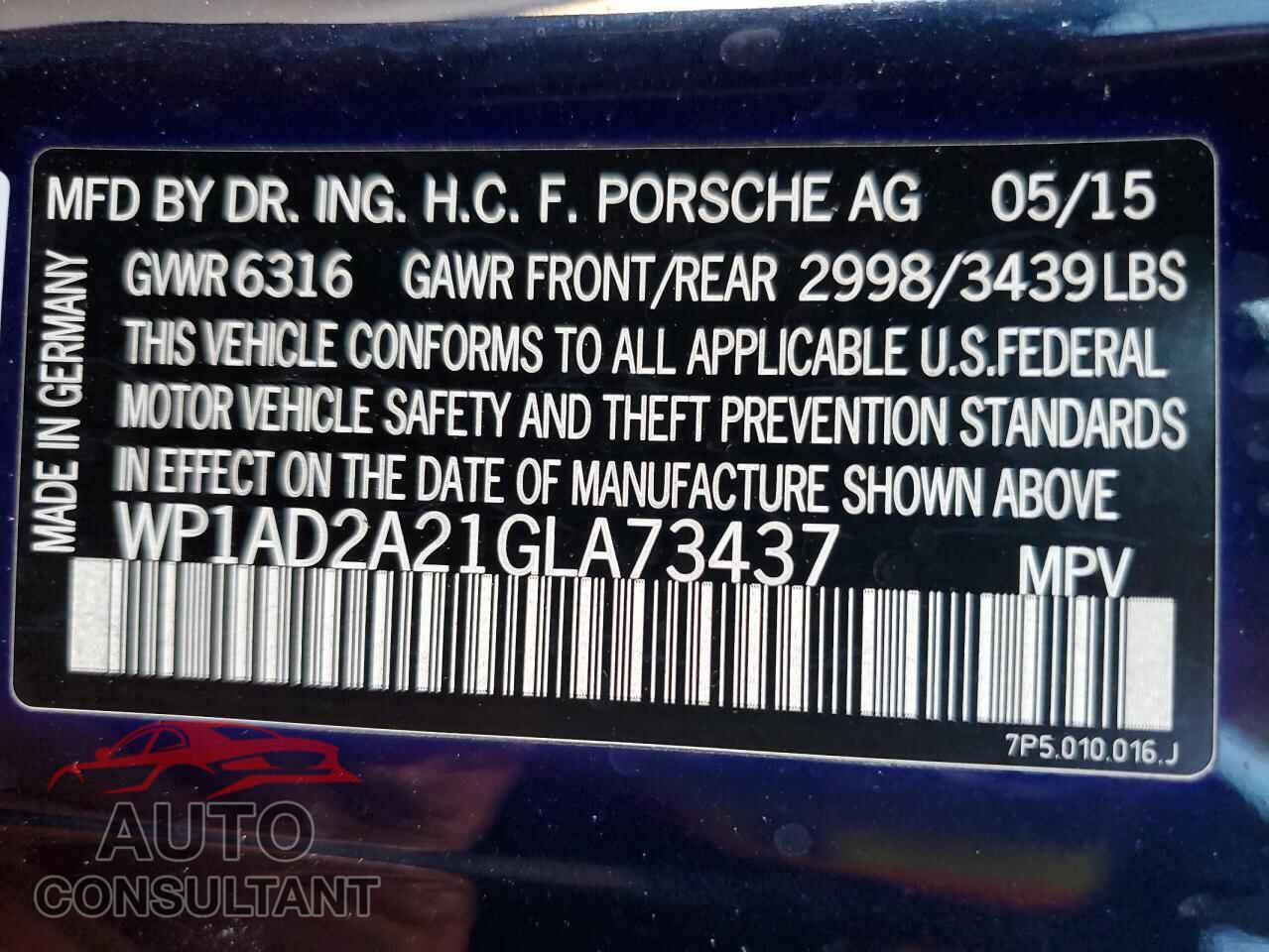PORSCHE CAYENNE 2016 - WP1AD2A21GLA73437