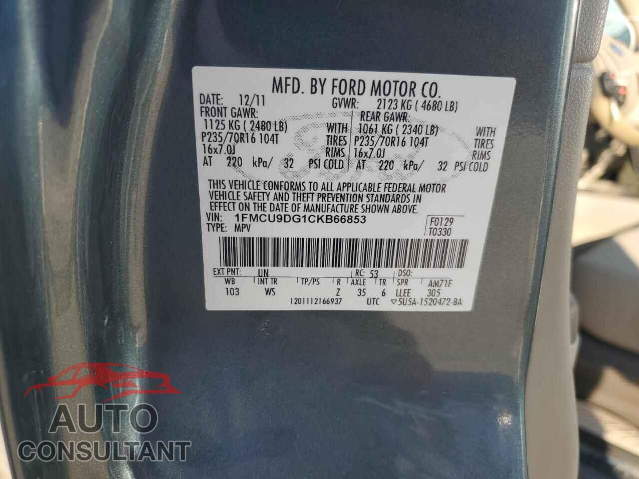 FORD ESCAPE 2012 - 1FMCU9DG1CKB66853