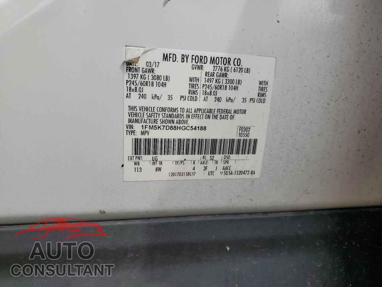 FORD EXPLORER 2017 - 1FM5K7D88HGC54188