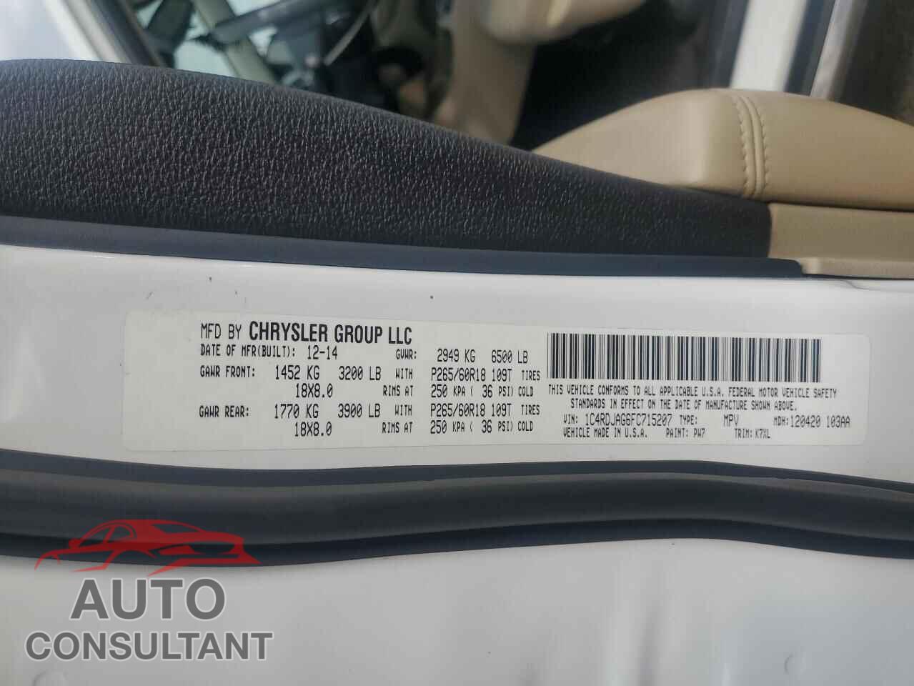 DODGE DURANGO 2015 - 1C4RDJAG6FC715207