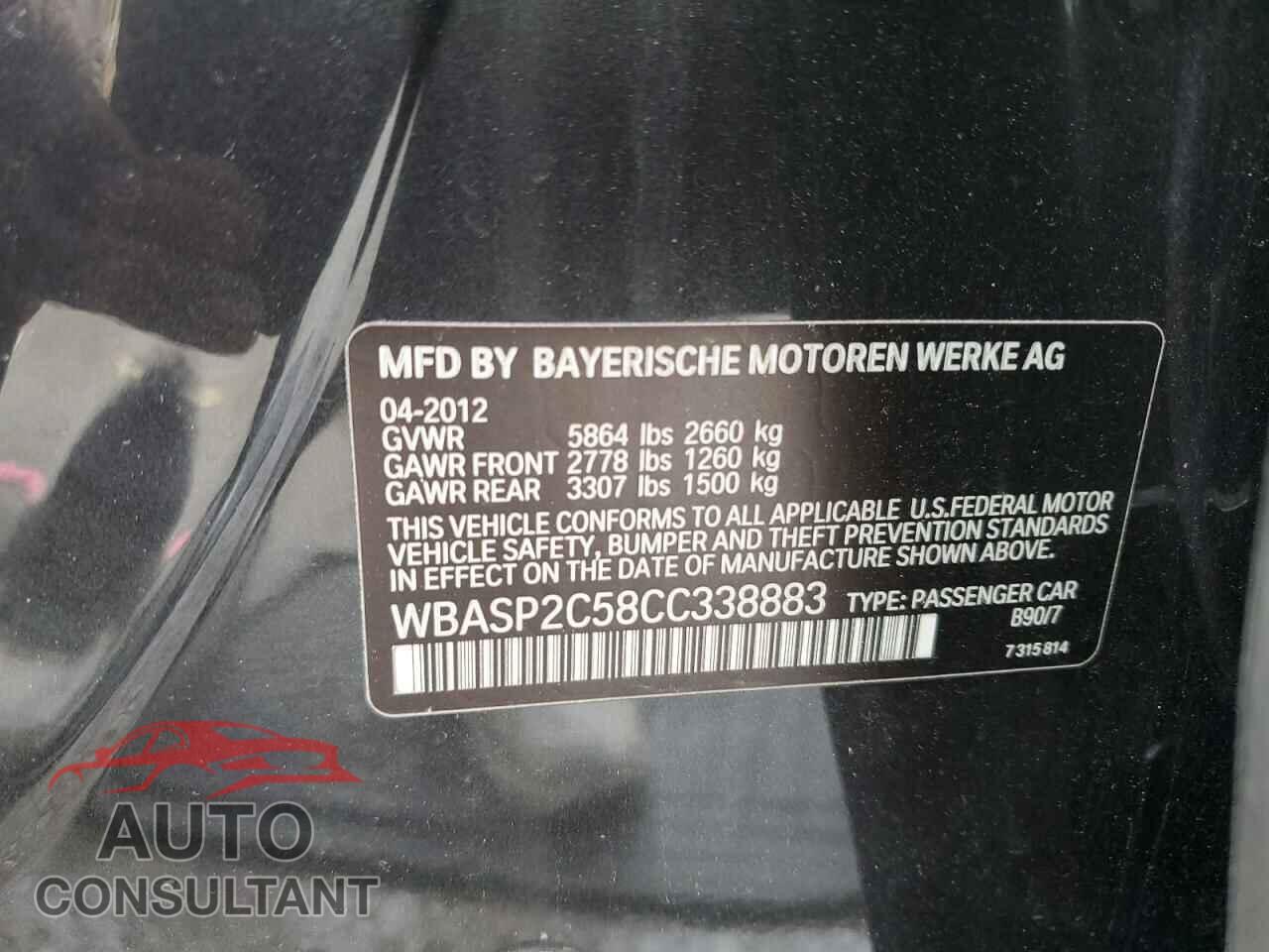 BMW 5 SERIES 2012 - WBASP2C58CC338883