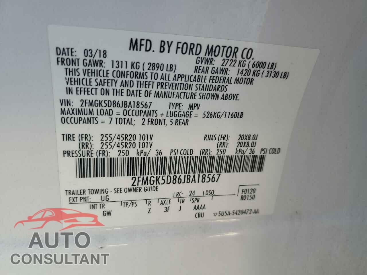FORD FLEX 2018 - 2FMGK5D86JBA18567