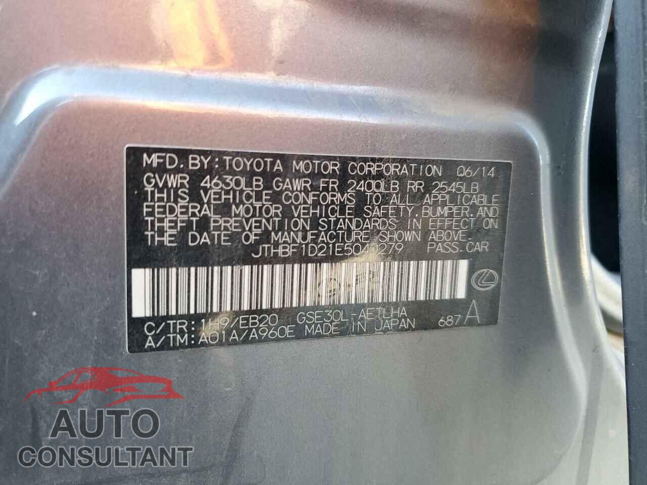 LEXUS IS 2014 - JTHBF1D21E5040279