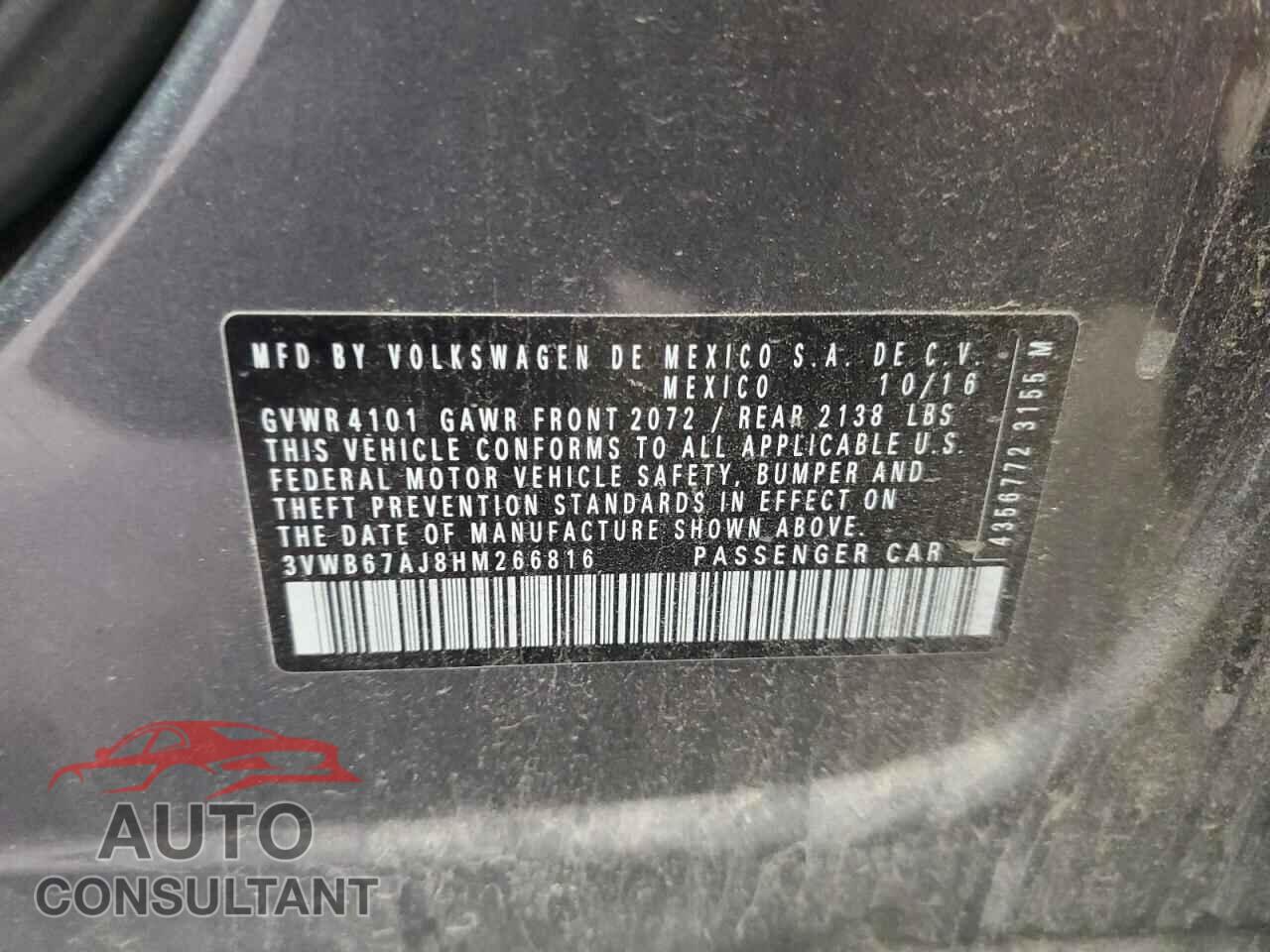 VOLKSWAGEN JETTA 2017 - 3VWB67AJ8HM266816