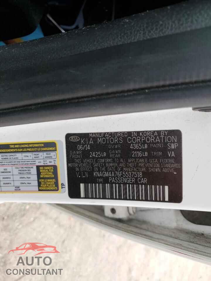 KIA OPTIMA 2015 - KNAGM4A76F5537518