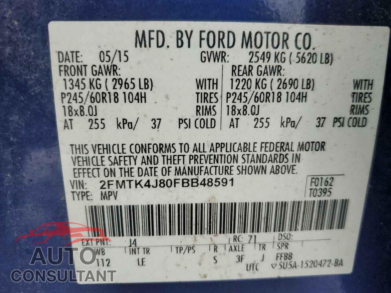 FORD EDGE 2015 - 2FMTK4J80FBB48591