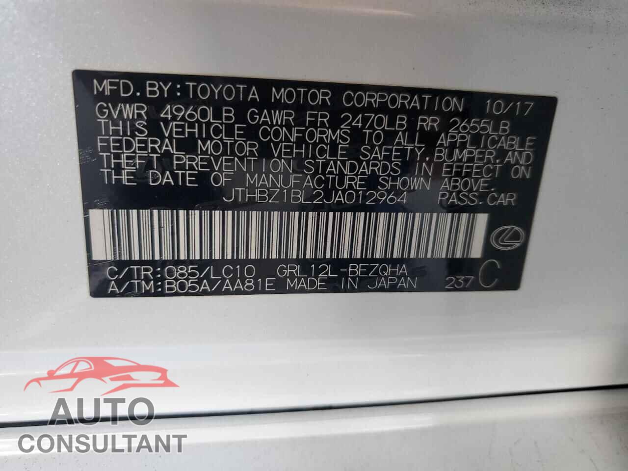 LEXUS GS350 2018 - JTHBZ1BL2JA012964