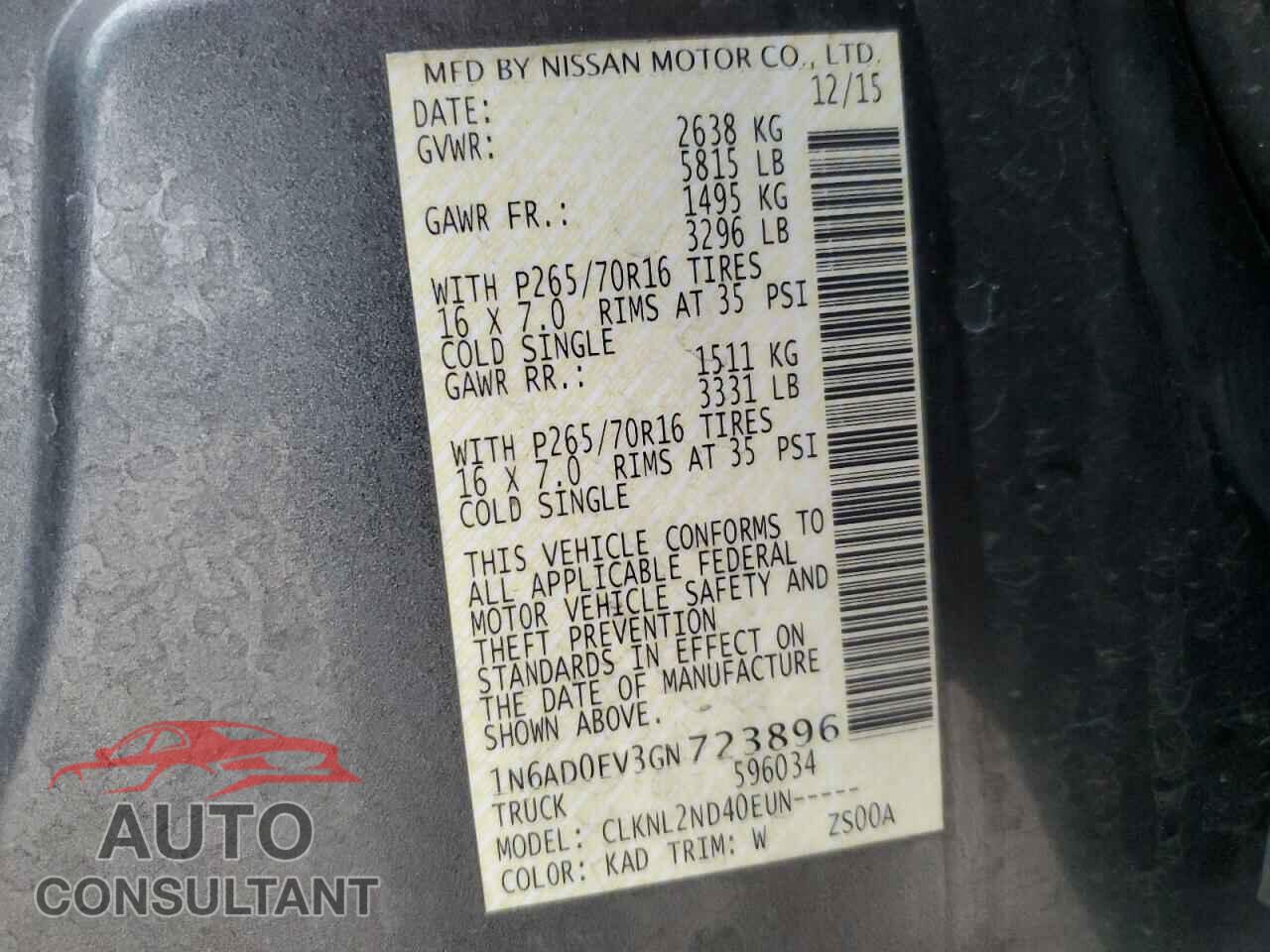 NISSAN FRONTIER 2016 - 1N6AD0EV3GN723896
