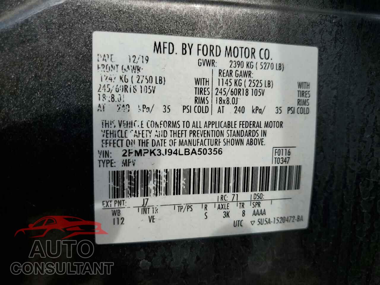 FORD EDGE 2020 - 2FMPK3J94LBA50356