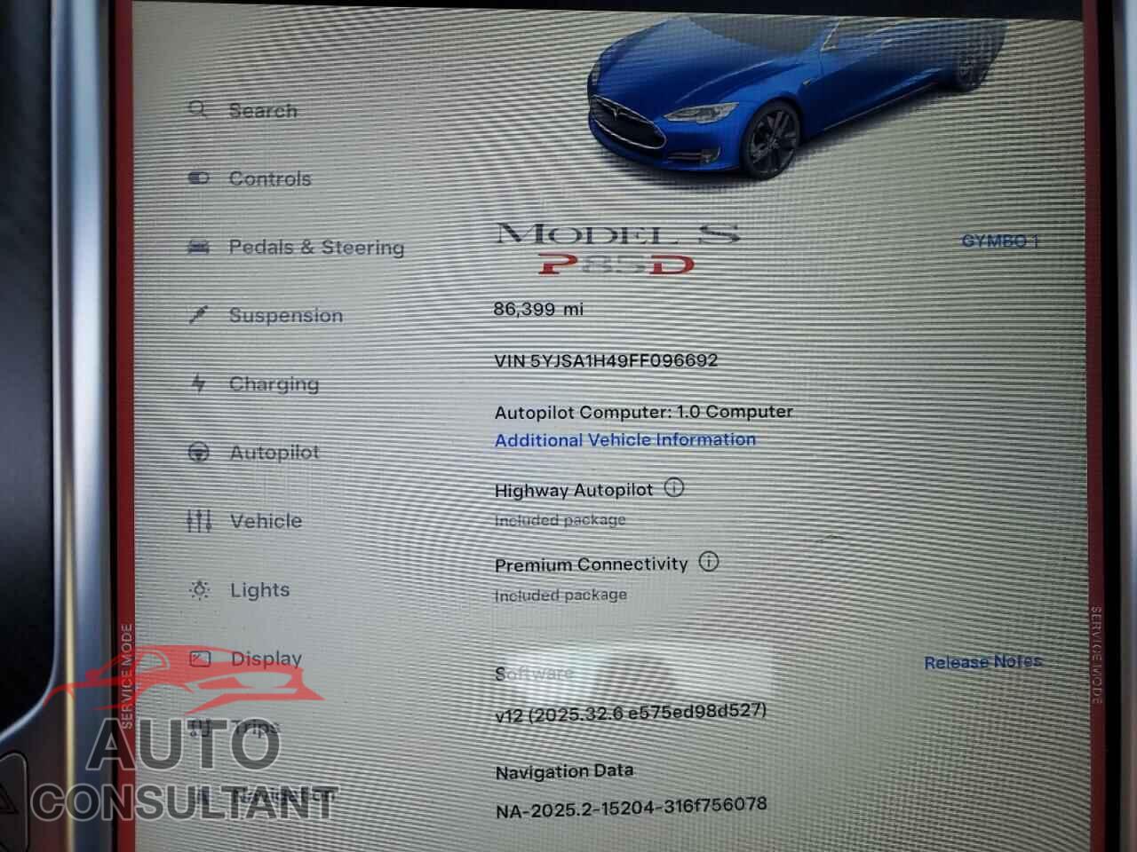 TESLA MODEL S 2015 - 5YJSA1H49FF096692