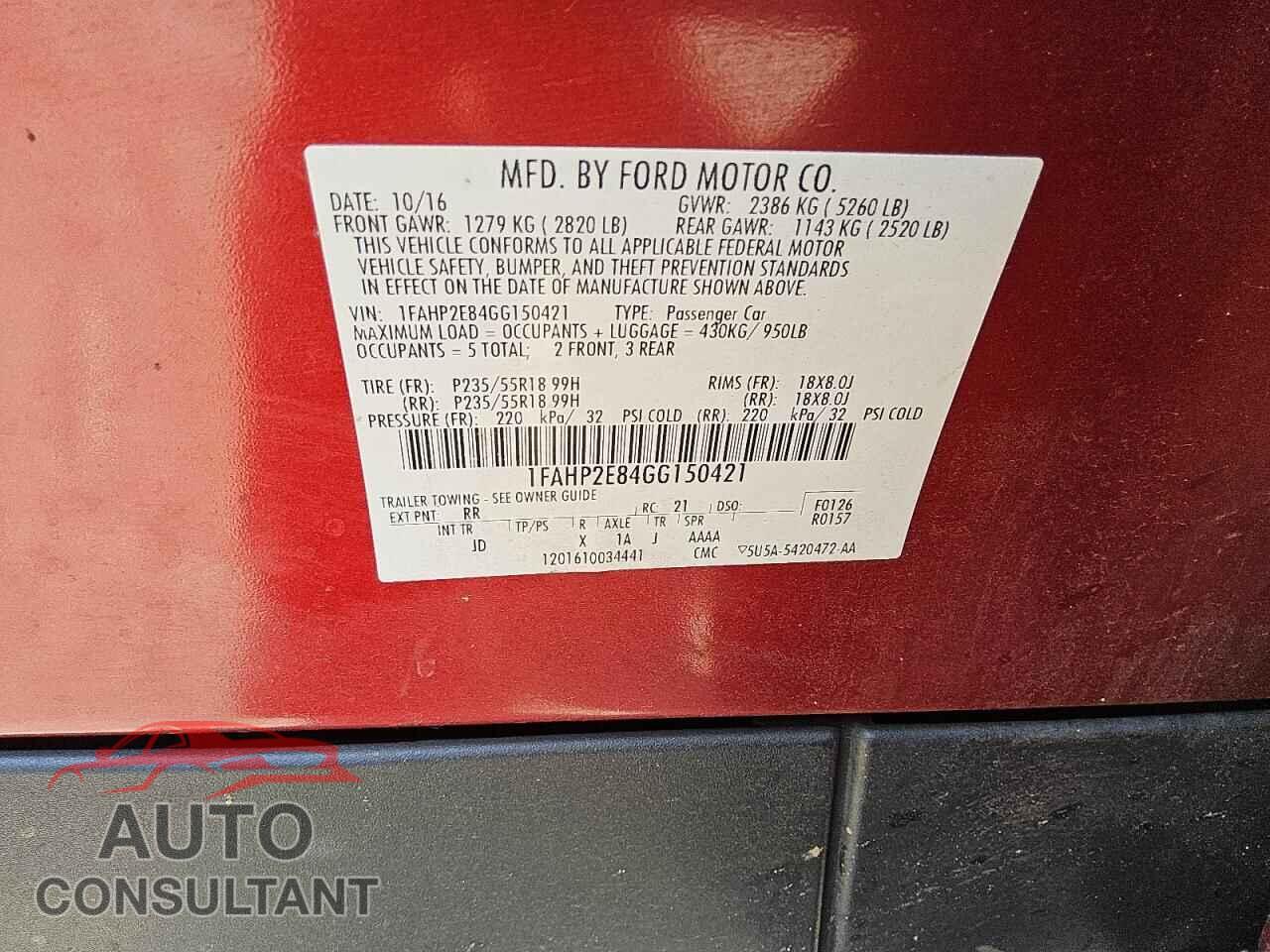 FORD TAURUS 2016 - 1FAHP2E84GG150421