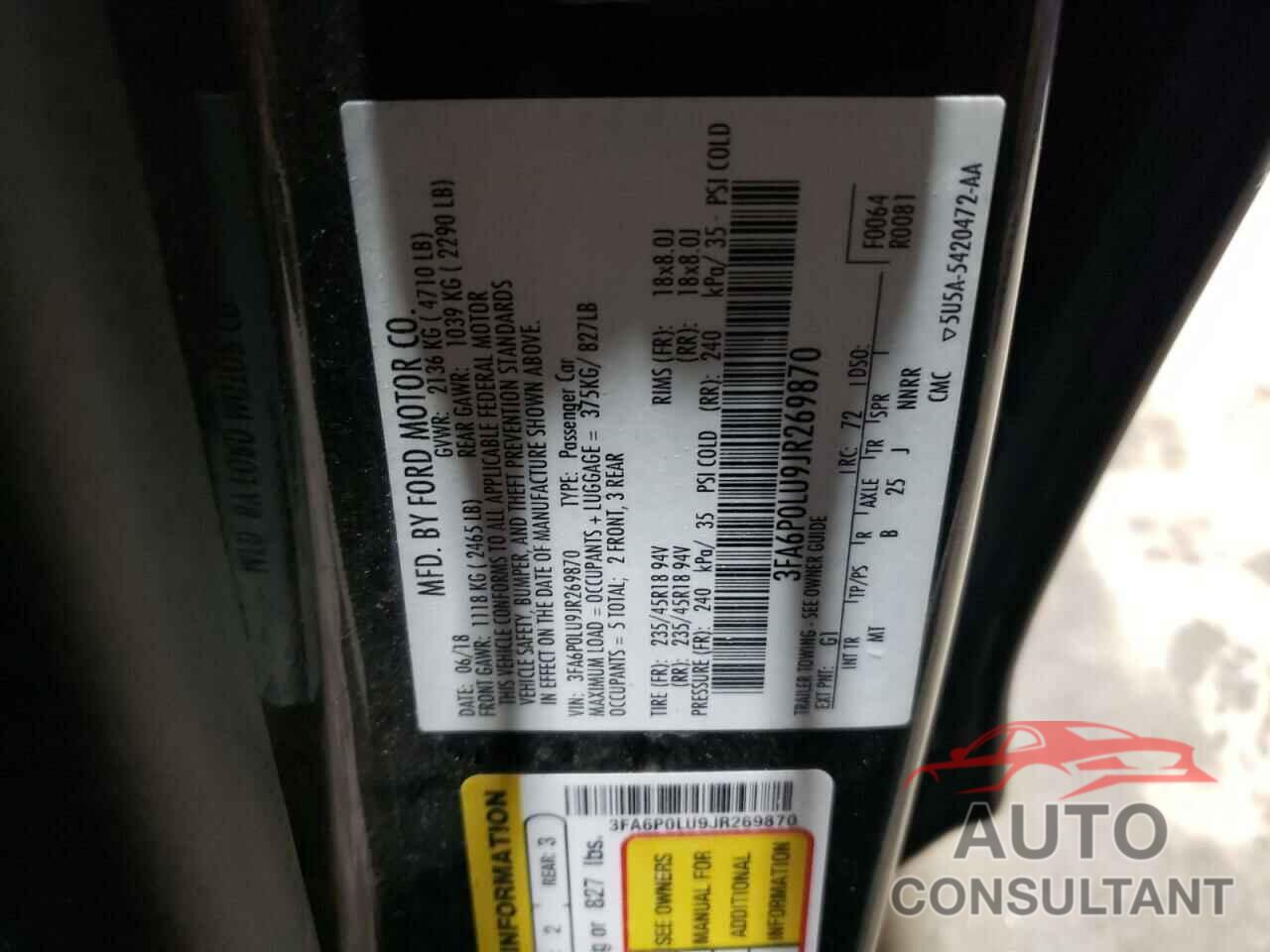 FORD FUSION 2018 - 3FA6P0LU9JR269870