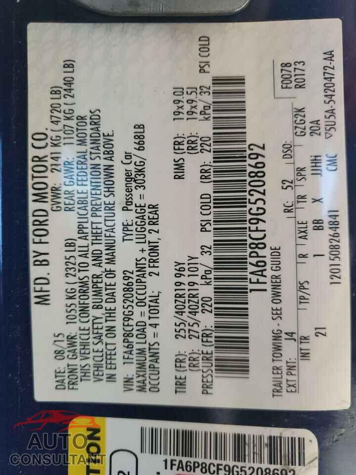FORD MUSTANG 2016 - 1FA6P8CF9G5208692