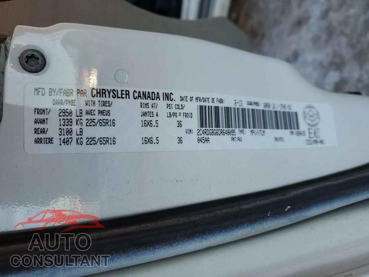 DODGE CARAVAN 2013 - 2C4RDGBG6DR648095