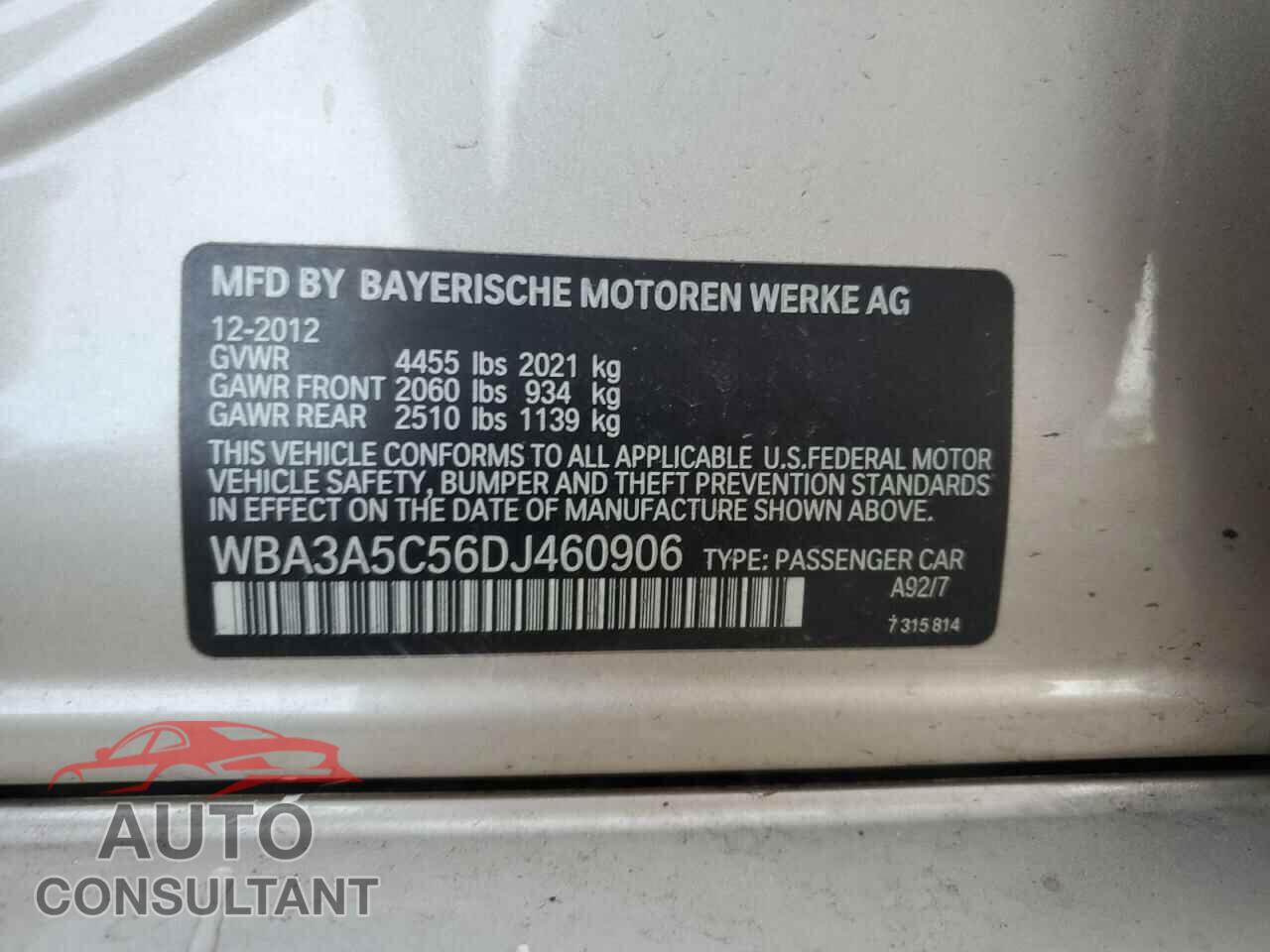 BMW 3 SERIES 2013 - WBA3A5C56DJ460906