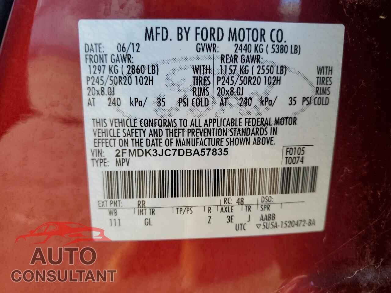 FORD EDGE 2013 - 2FMDK3JC7DBA57835