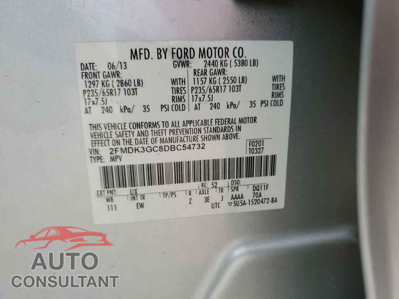 FORD EDGE 2013 - 2FMDK3GC8DBC54732