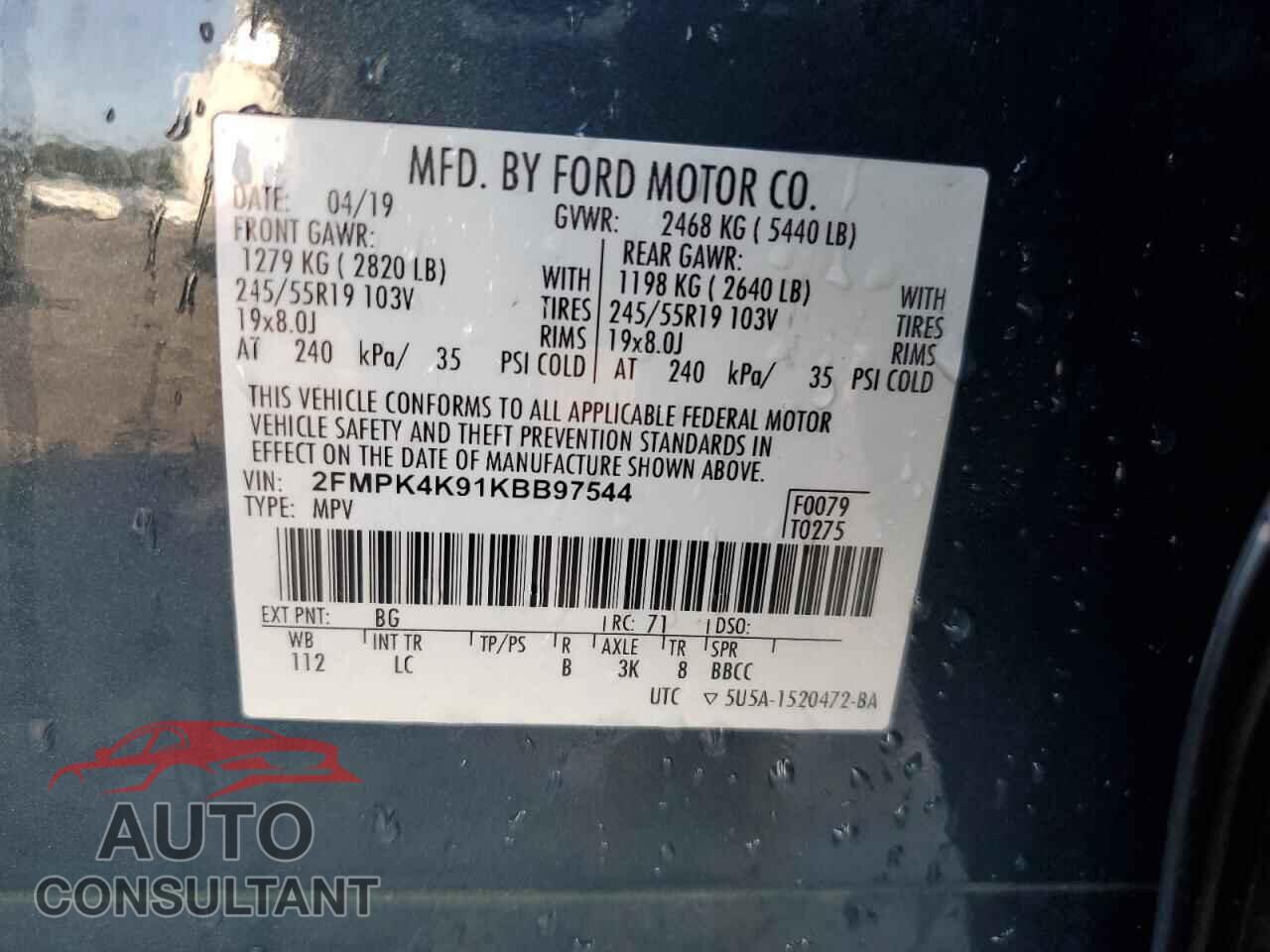 FORD EDGE 2019 - 2FMPK4K91KBB97544
